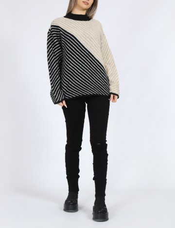 
						Pulover Only, negru/crem