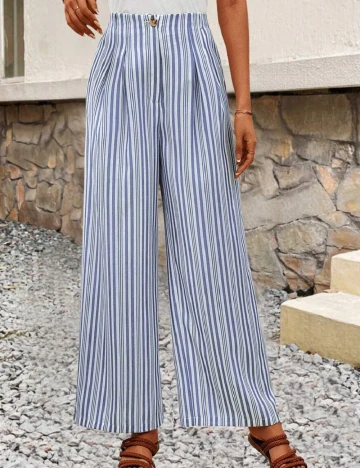 Pantaloni SHEIN, albastru/alb