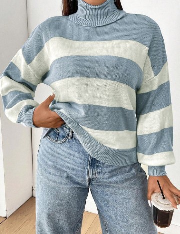 
						Pulover SHEIN CURVE, albastru/alb