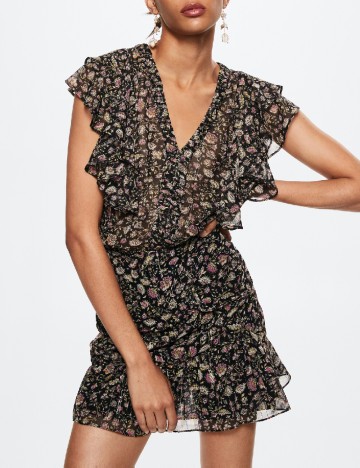 
						Fusta Mango, negru floral