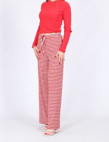
						Pantaloni Pieces, rosu/alb