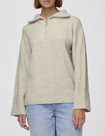 
						Pulover Pieces, crem