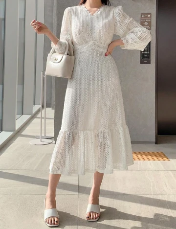 Rochie medie Dazy, ecru