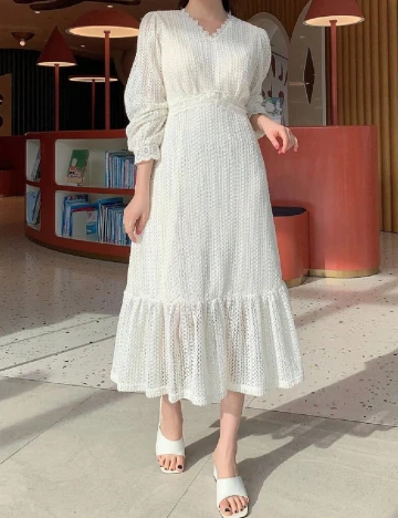 Rochie medie Dazy, ecru