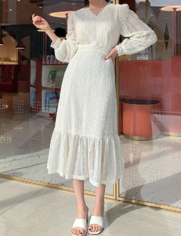 Rochie medie Dazy, ecru