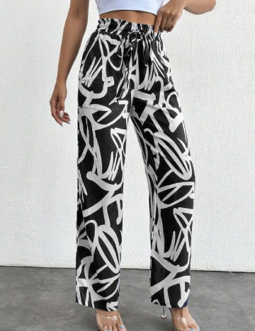 Pantaloni SHEIN, alb/negru