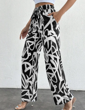 Pantaloni SHEIN, alb/negru