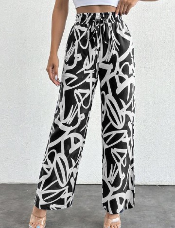 Pantaloni SHEIN, alb/negru