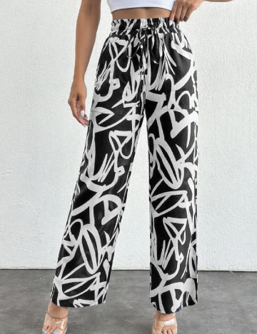 Pantaloni SHEIN, alb/negru