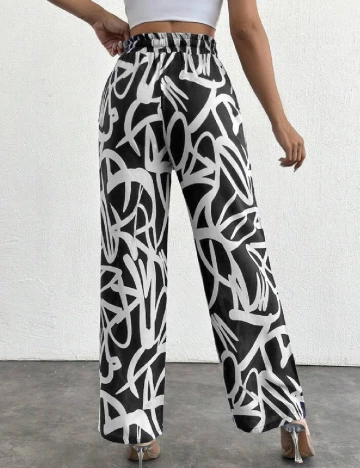 Pantaloni SHEIN, alb/negru