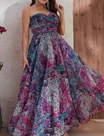 Rochie lunga Giffniseti Plus Size, mix culori