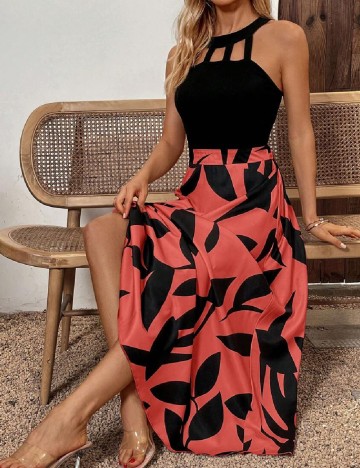 Rochie lunga SHEIN, negru/caramiziu