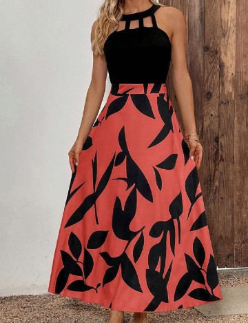 Rochie lunga SHEIN, negru/caramiziu