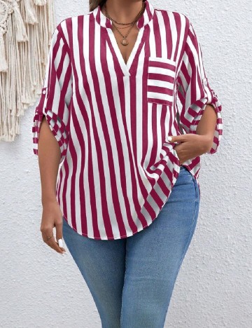 Bluza SHEIN CURVE, alb/roz