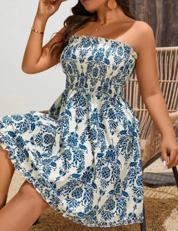 Rochie scurta SHEIN CURVE, alb/albastru