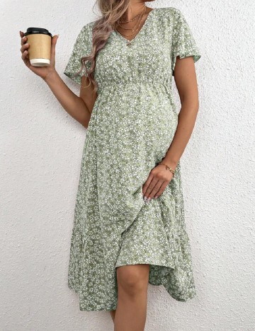 Rochie medie SHEIN Maternity, verde