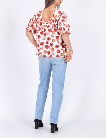 Bluza Pieces, alb/rosu