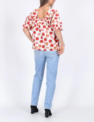 Bluza Pieces, alb/rosu