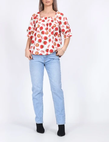 Bluza Pieces, alb/rosu