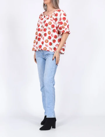 Bluza Pieces, alb/rosu