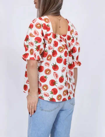 Bluza Pieces, alb/rosu
