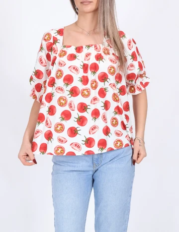 Bluza Pieces, alb/rosu