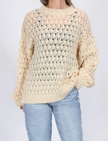 Pulover Pieces, crem