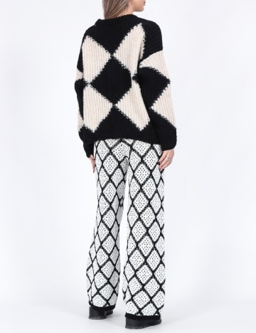 Pantaloni Pieces, alb/negru