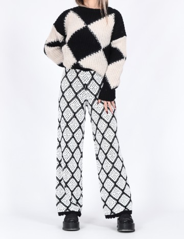 
						Pantaloni Pieces, alb/negru