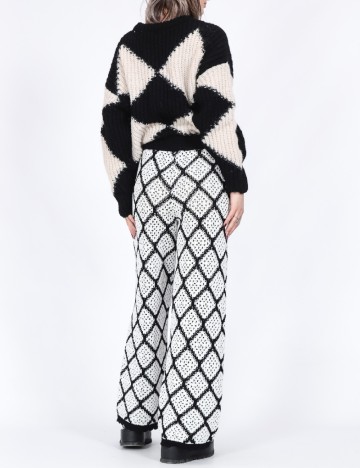 Pantaloni Pieces, alb/negru