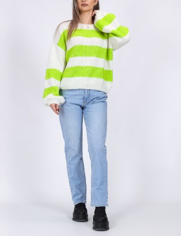 
						Pulover Pieces, alb/verde
