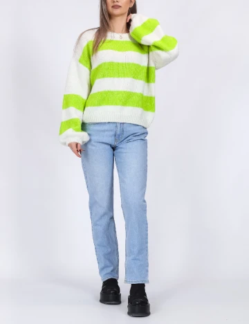 Pulover Pieces, alb/verde