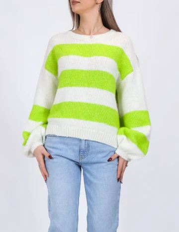 Pulover Pieces, alb/verde