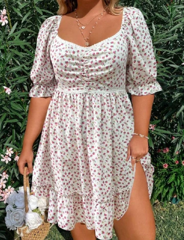 Rochie scurta SHEIN CURVE, alb/roz