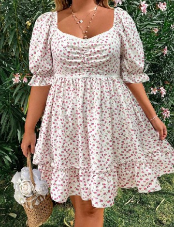 Rochie scurta SHEIN CURVE, alb/roz
