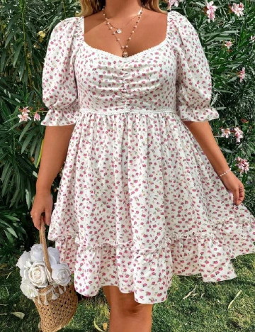 Rochie scurta SHEIN CURVE, alb/roz