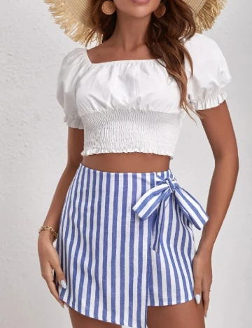 Fusta pantalon SHEIN, alb/albastru