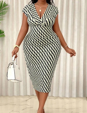 Rochie medie SHEIN CURVE, negru/crem