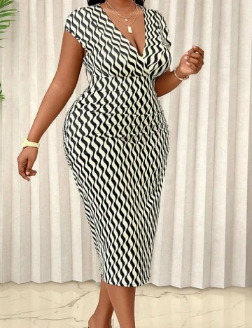 Rochie medie SHEIN CURVE, negru/crem