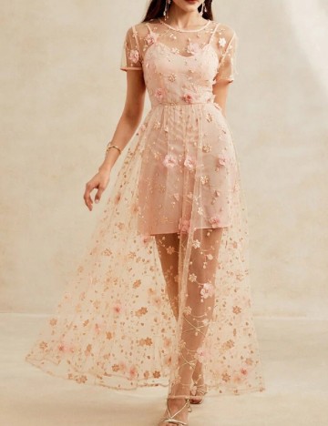 Rochie lunga Anewsta, roz pal