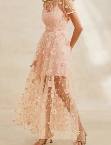Rochie lunga Anewsta, roz pal