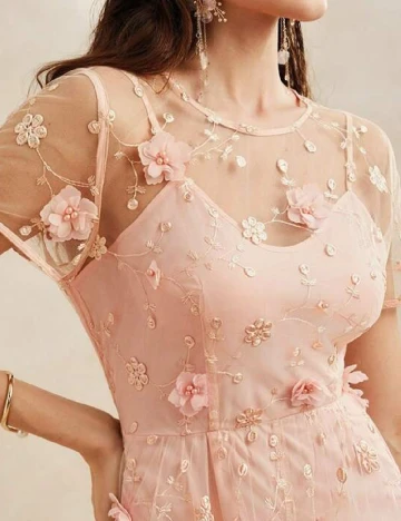 Rochie lunga Anewsta, roz pal