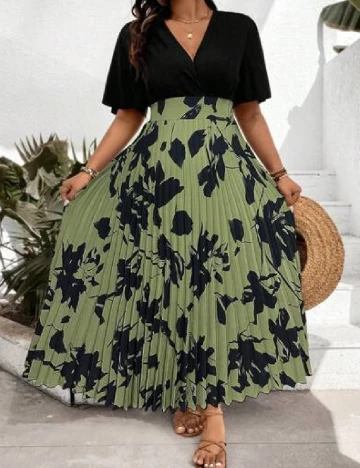 Rochie lunga SHEIN CURVE, negru/verde
