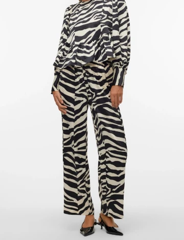 Pantaloni Vero Moda, ecru/negru