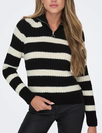 
						Pulover Only, negru/alb
