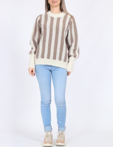 Pulover Pieces, crem/maro