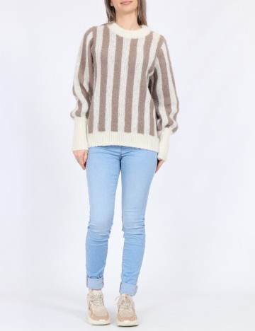 
						Pulover Pieces, crem/maro