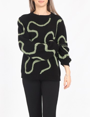 
						Pulover Pieces, negru/verde