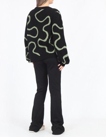 Pulover Pieces, negru/verde