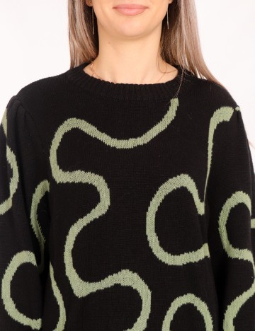 Pulover Pieces, negru/verde